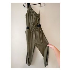 Green One-shoulder jumpsuit from Anthropologie.